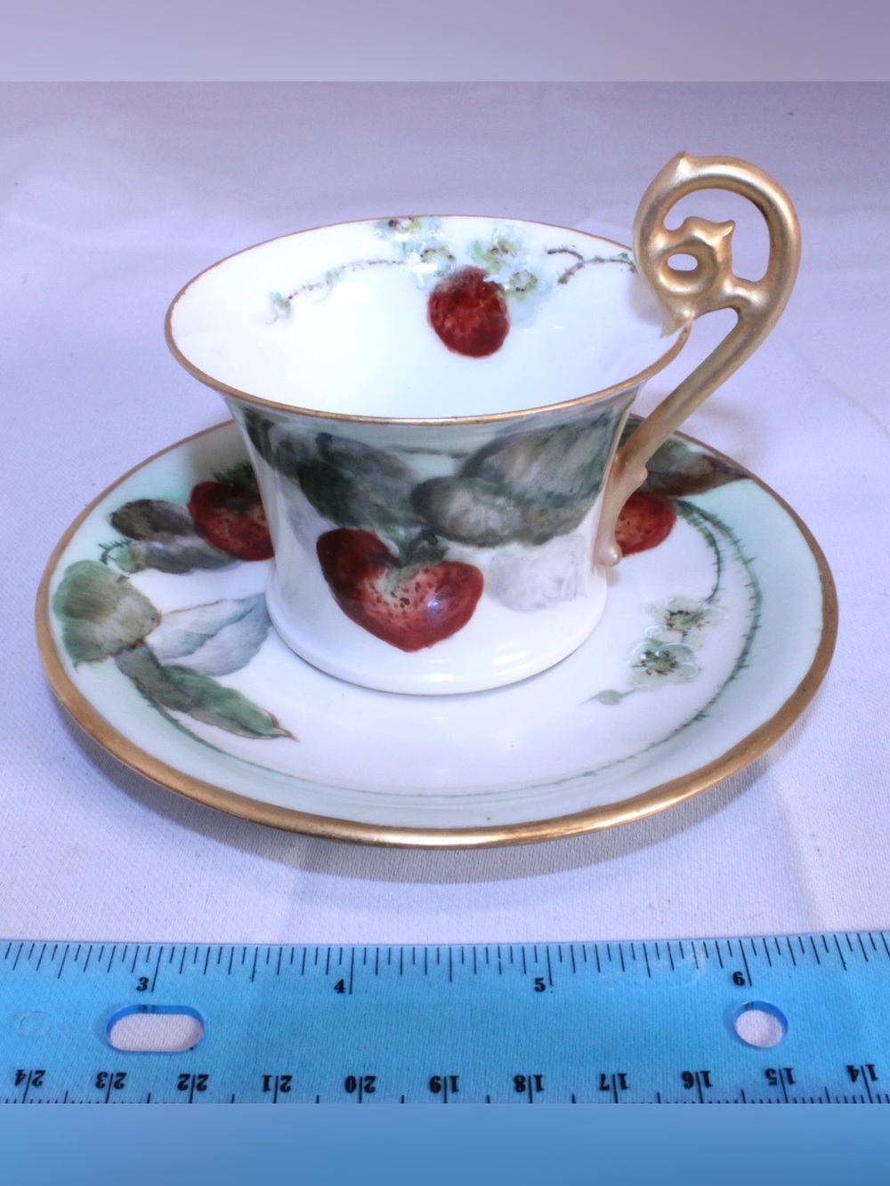 Antique Victorian Strawberry Porcelain Teacup and Saucer Set T&V Limoges France